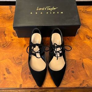 Lord and Taylor 424 5th suede black block heel sling back heels size 6